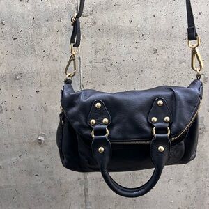 Emma Fox Black and Gold Shoulder Bag with Structured Design